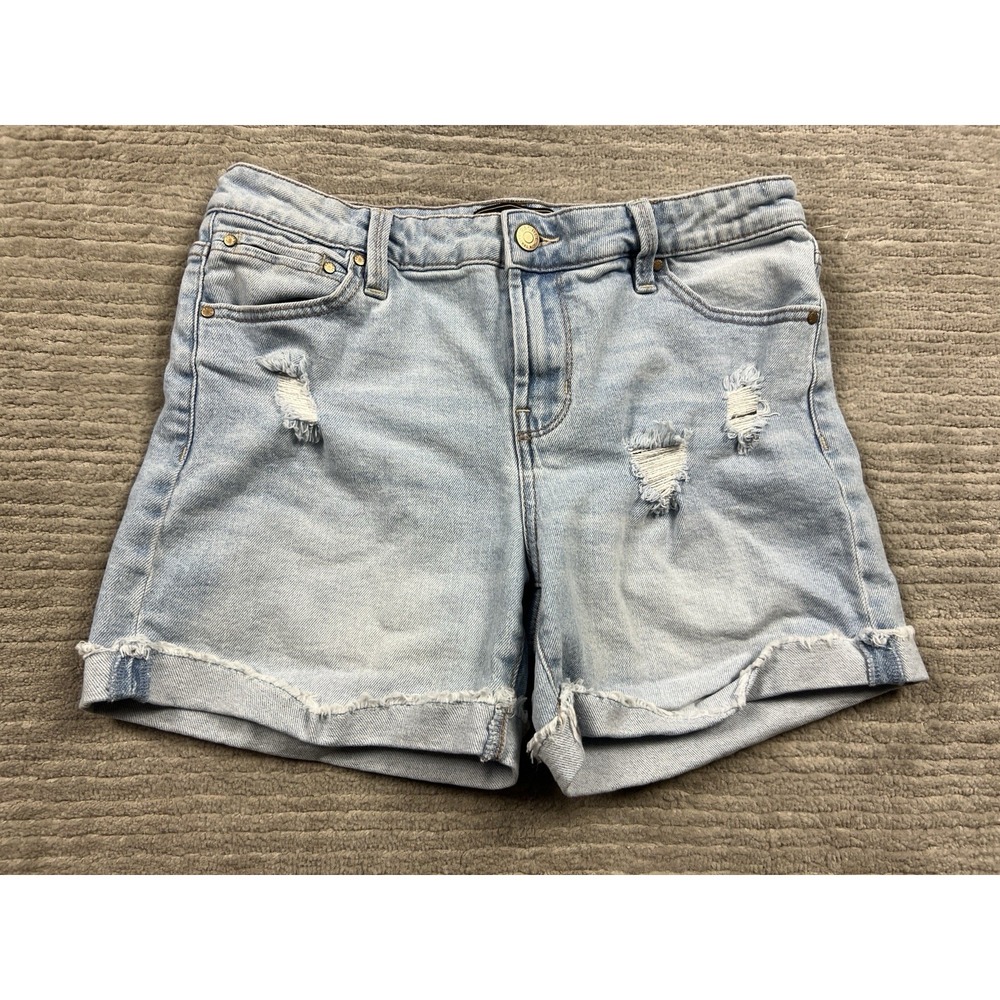 Rachel Roy Jean Shorts Womens 8/28 Blue Denim Mid Rise‎ Flip Fray Cuff